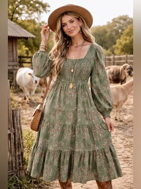 Farmhouse/cottagecore boho tired dress w prairie Country vibe